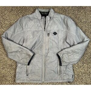 Harley Davidson Quilted Lightweight Motorcycle Jacket Gray Nylon Men's Sz Large